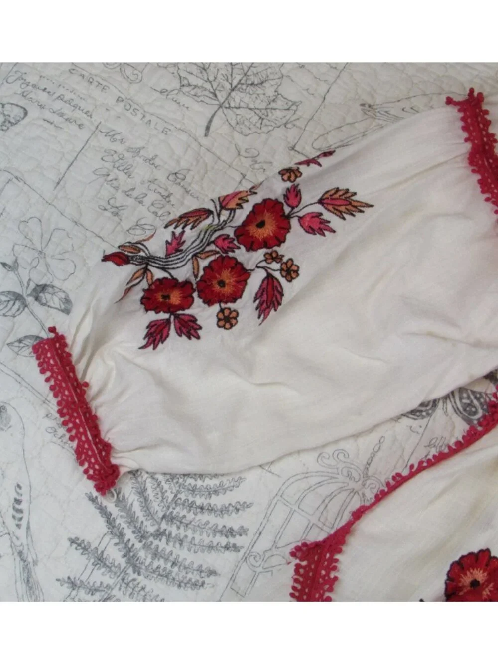 Anthropologie Ranna Gill, Hadley Embroidered Tunic DRESS Ivory, Red Floral, Sz L - Picture 4 of 8